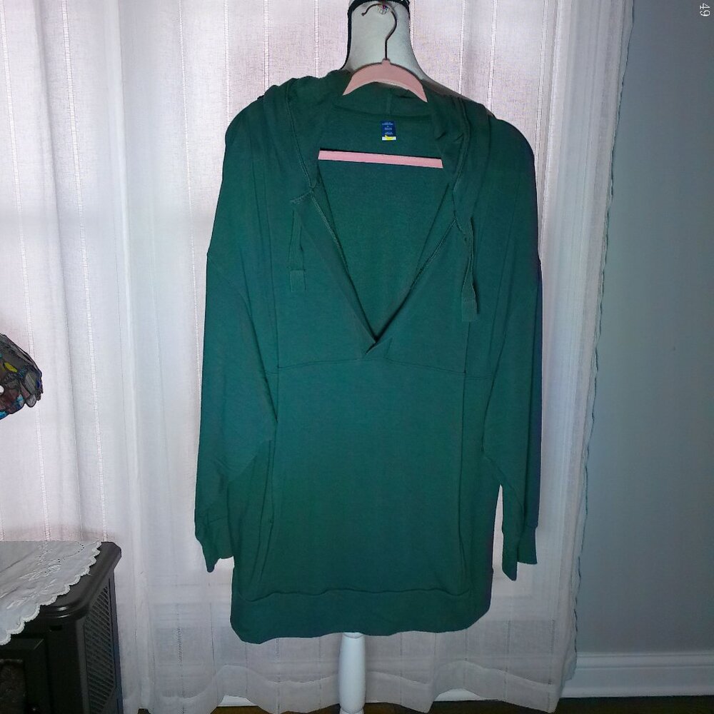 LIVE-IN FRENCH TERRY Long Sleeve V-Neck Hooded Green Sweatshirt w/Pockets XXL